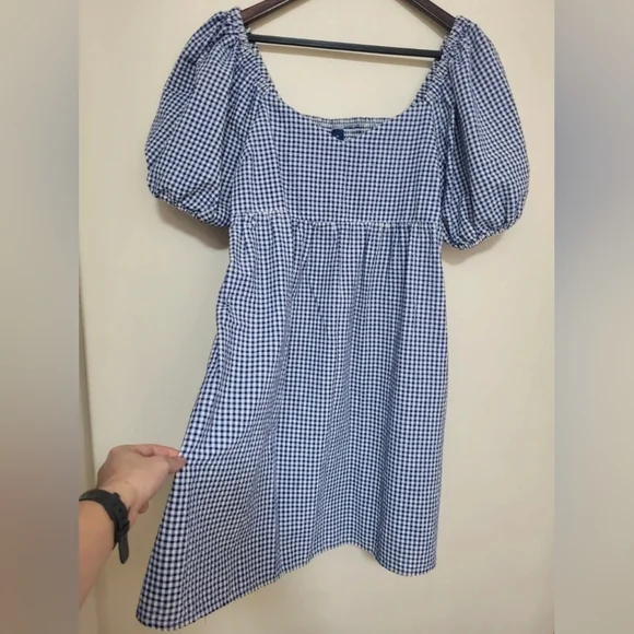 Old Navy Blue and White Gingham Puff-Sleeve Mini Dress - Picture 5 of 5